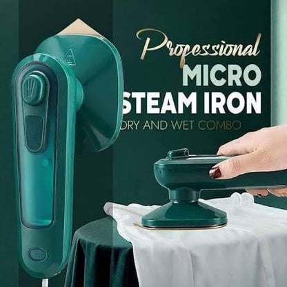 2-in-1 Foldable Handheld Micro Steam Iron: Portable Ceramic Soleplate Steamer for Dry & Wet Ironing