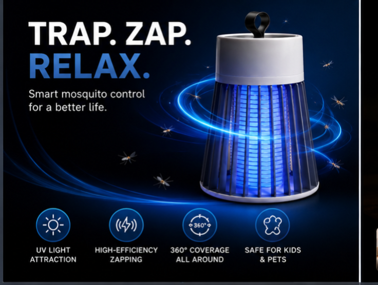 USB Rechargeable Mosquito Killer Lamp – 360° UV Insect Trap | Silent Indoor Bug Zapper | Chemical-Free Mosquito Catcher for Home, Bedroom & Office