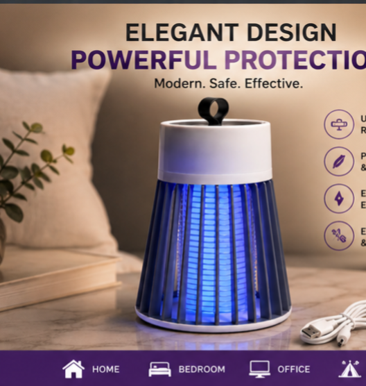USB Rechargeable Mosquito Killer Lamp – 360° UV Insect Trap | Silent Indoor Bug Zapper | Chemical-Free Mosquito Catcher for Home, Bedroom & Office