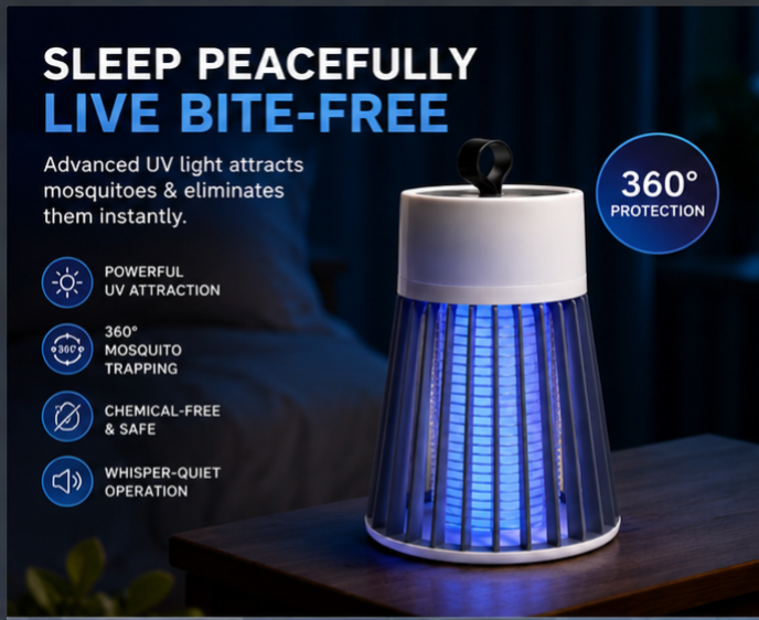 USB Rechargeable Mosquito Killer Lamp – 360° UV Insect Trap | Silent Indoor Bug Zapper | Chemical-Free Mosquito Catcher for Home, Bedroom & Office